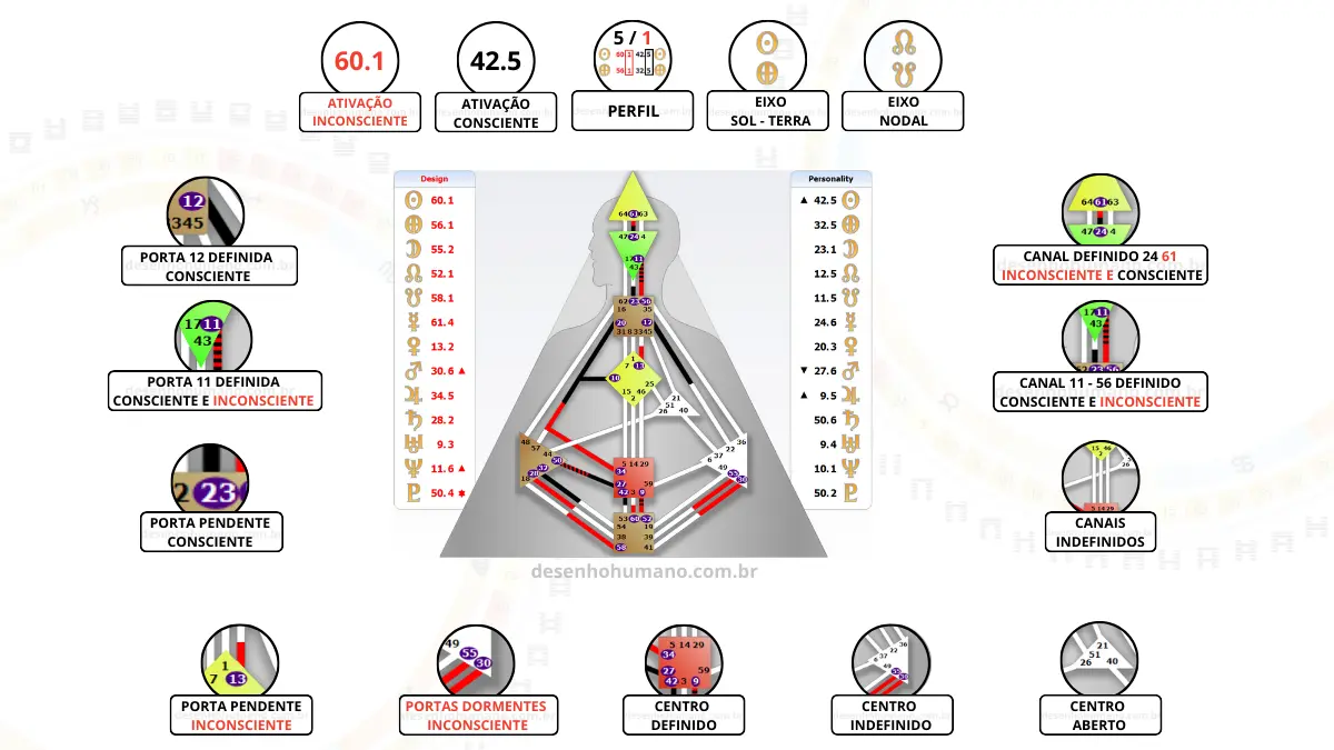 Gráfico básico del Diseño Humano con centros, canales y puertas